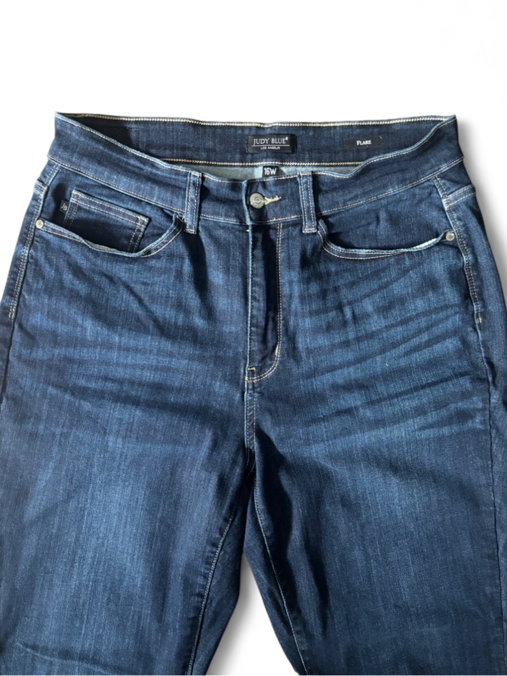 Judy Blue Dark Wash Flare Jeans Stretchy High Rise Wide Leg Denim Plus Size 16W - Picture 3 of 5